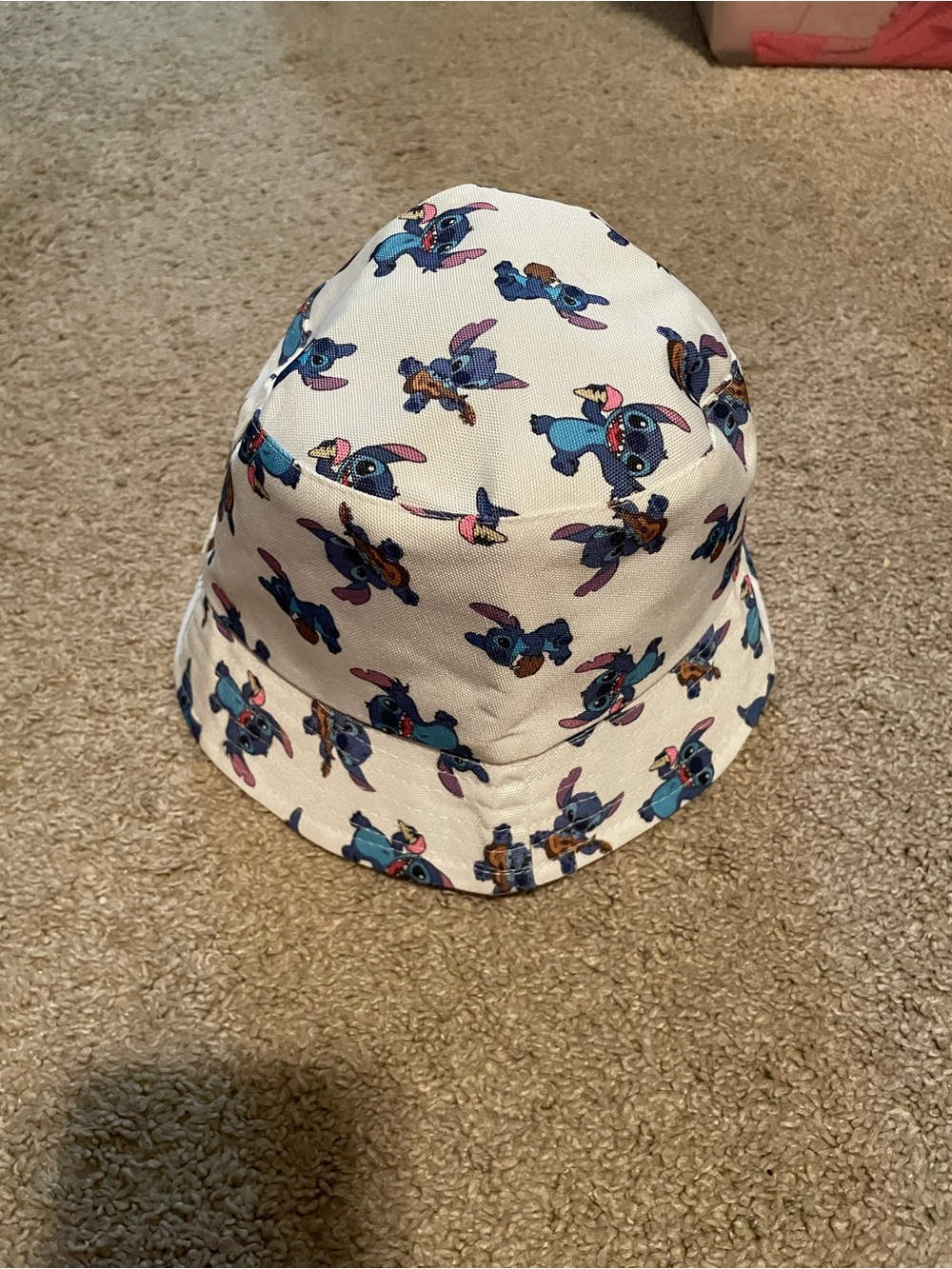 Kids White Bucket Hat with Blue Character Print